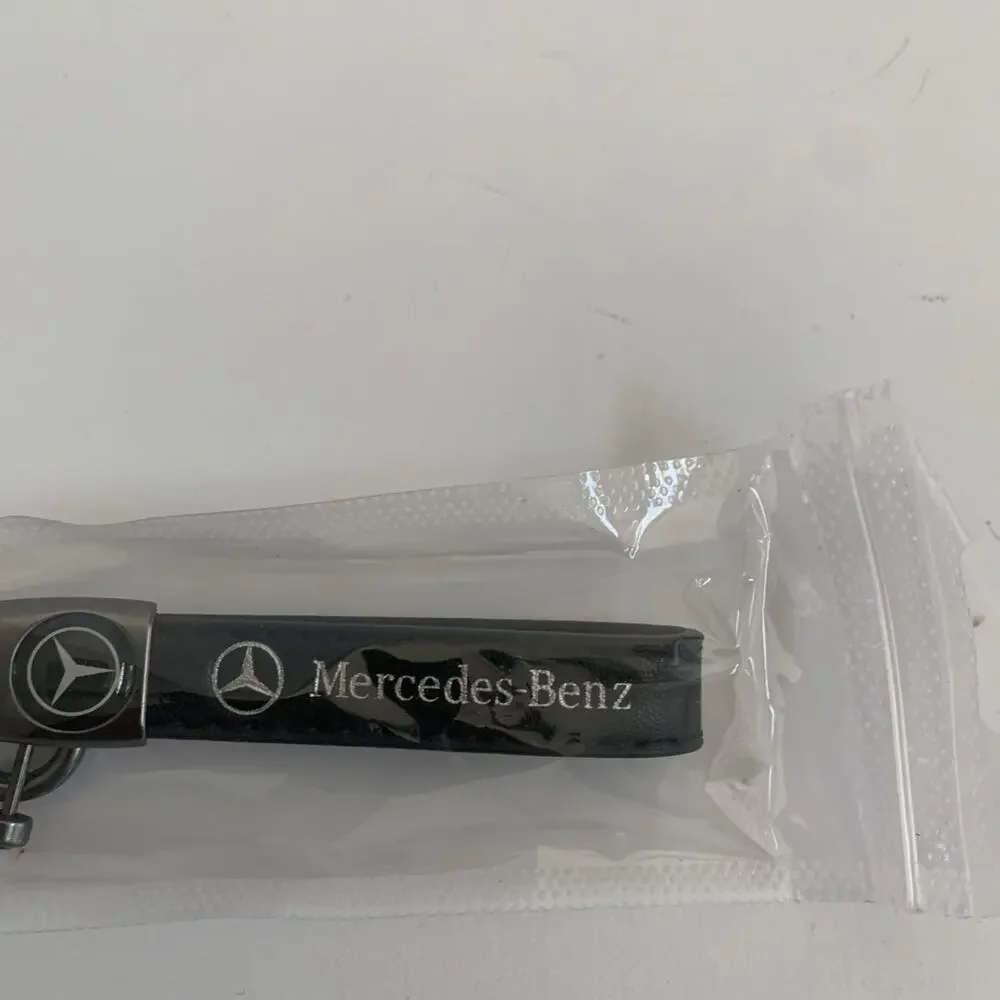 Mercedes Benz Genuine Leather Black Chrome Car Keychain Brand New